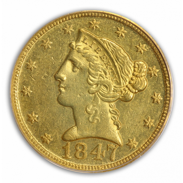 1847-D $5 Liberty Head Half Eagle PCGS AU58